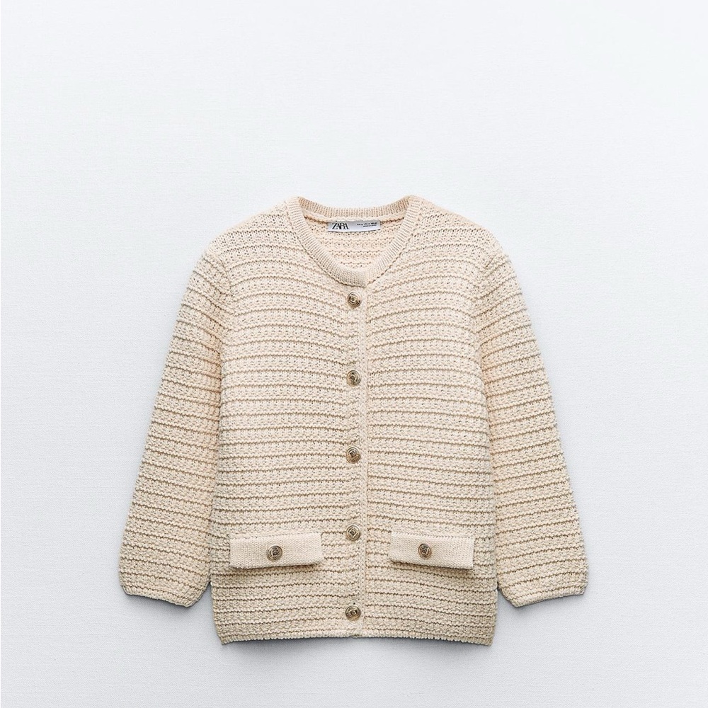 Zara Cream Knit Sweater with Ribbed Texture